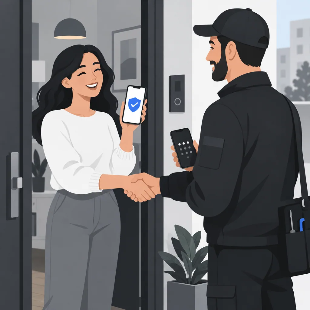 Une cliente récupère son téléphone réparé et valide avec son code PIN